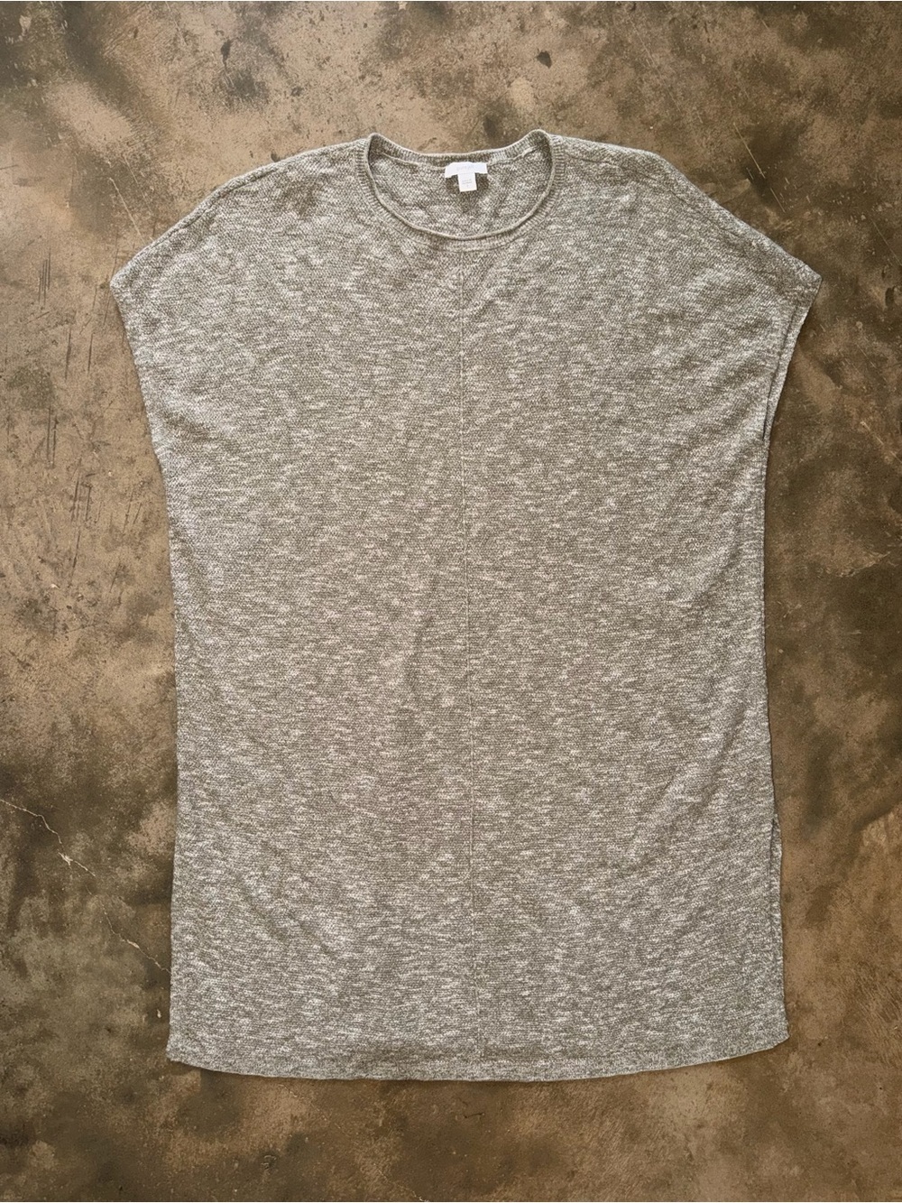 Pure Jill Olive Green Heathered Knit Tunic Top Oversized Short Sleeve Small